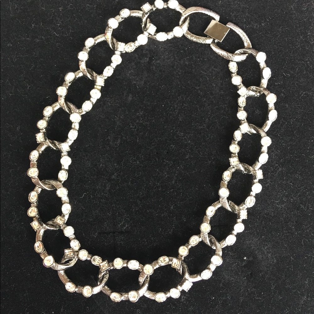 RJ Graziano statement necklace pewter w/ crystals.